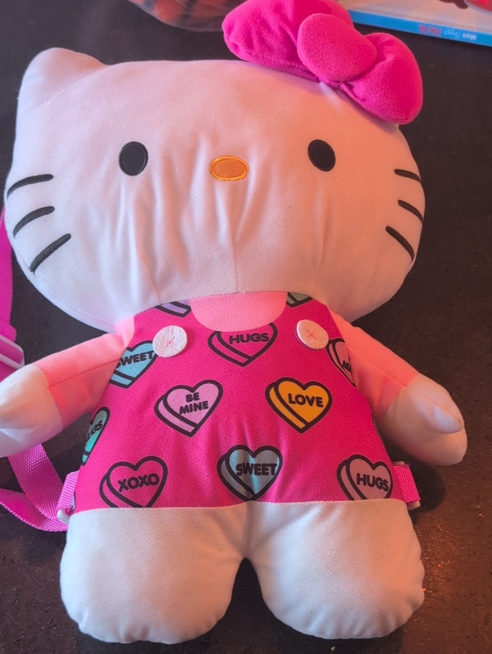 Hello Kitty Pink Plush Backpack with Colorful Heart Print